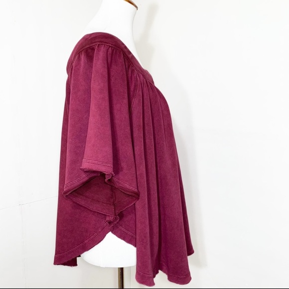 Free People Wine Draped Off The Shoulder Butterfly Sleeve Relaxed Fit Knit Top - Picture 3 of 9